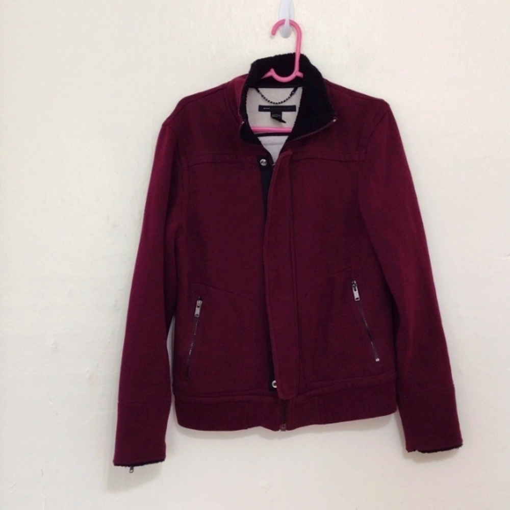 Marc by Marc Jacobs Burgundy Fleece Full Zip Bomber Style Jacket Size L